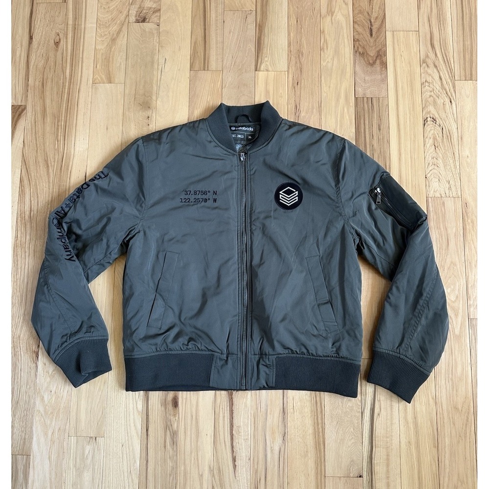 Databricks Green Bomber Jacket XL The Data + Al Company Full Zip Embroidered